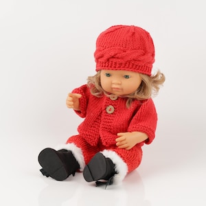 Handmade Knitted Doll Outfit: Red Jacket, Hat, Pants - Fits 13-15 inch Miniland Dolls