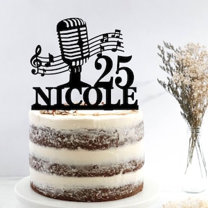 Microphone Birthday Cake Topper, Custom Name Cake Topper, Music Cake Topper, Headset Cake Topper, Singer Birthday Party, Retro Microphone