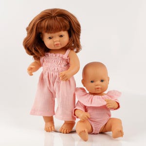 Minikane doll clothes. Miniland pink muslin summer outfit. Clothes for Paola Reina Minikane doll 13 inches 34 cm