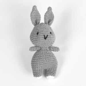 Gray Crochet Bunny Toy, Cute Bunny Plushie, Handmade Gift for Baby