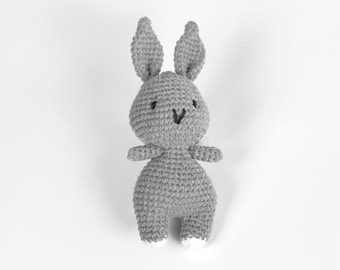 Gray Crochet Bunny Plushie, Handmade Baby Gift