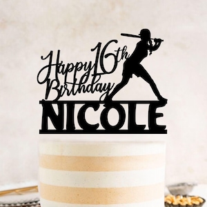 Softball Birthday Cake Topper, Softball Player Birthday Cake Decoration, Cricket Cake Topper, Female Birthday Party Decor,Female Sports Cake