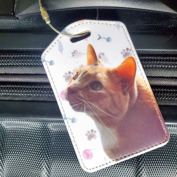 Custom Cat Photo Luggage Tag - Purrfect gift for a pet parent.  Pet portrait | Backpack | Travel Accessory | Personalized Pet Luggage Tag