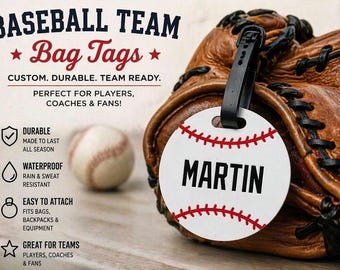 Custom Baseball Bag Tag, FRP Team Luggage Tag, Player Name Mascot (4 Inch Round)