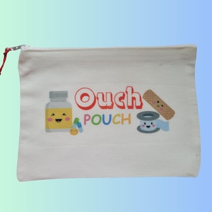 OUCH POUCH kid- friendly first aid pouch. Keep band-aids, first aid creams and wipes handy.   Perfect for travel, diaper bag or glove box.