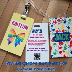 Personalized Autism Safety ID Tag for School, Daycare & Camp - Emergency Contact Backpack Accessory