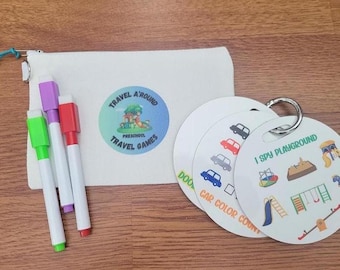 Preschool Travel Games Bundle: Dry-Erase Road Trip Activities,  Stocking Stuffer, Reusable game