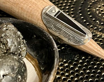 Anillo de sello alargado de plata maciza y madera de ébano Artesanía tuareg Boho Rock Étnico Talla original 53 54 Amazigh Tuareg