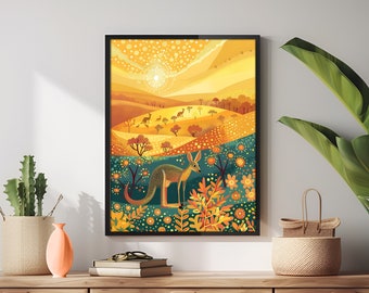 Graceful Kangaroo Vibrant Dot Artwork Inspired by Australian Wilderness | Indigenous Australian Style DotArt