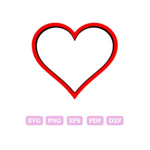 disegno del contorno del CUORE rosso e nero, cuore semplice DOWNLOAD cuore disegnato a mano, svg png dxf eps pdf Download digitale istantaneo, clipart cuore.