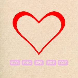 disegno del contorno del CUORE rosso, cuore semplice DOWNLOAD cuore disegnato a mano, svg png dxf eps pdf Download digitale istantaneo, clipart cuore, vinile vettoriale.