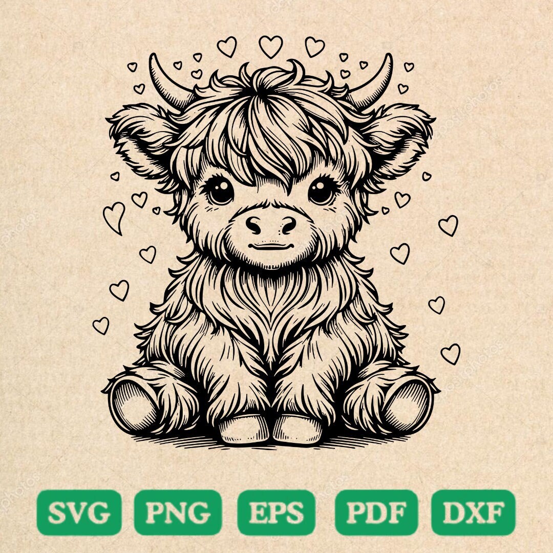 Baby Highland Cow / Svg Png Dxf Eps Pdf, Cute Highland Cow Head Vector ...