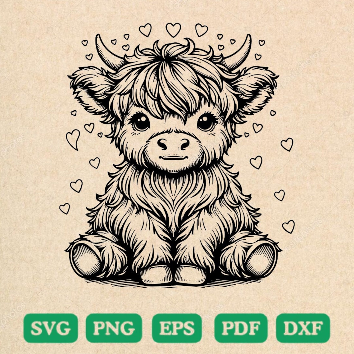 Baby Highland Cow / Svg Png Dxf Eps Pdf, Cute Highland Cow Head Vector ...