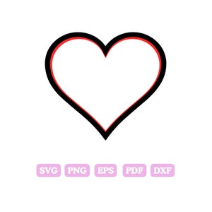black and red HEART outline design, simple heart DOWNLOAD hand drawn heart, svg png dxf eps pdf Instant Digital Download, heart clipart.