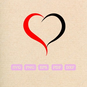 black and red HEART outline design, simple heart DOWNLOAD hand drawn heart, svg png dxf eps pdf Instant Digital Download, heart clipart.