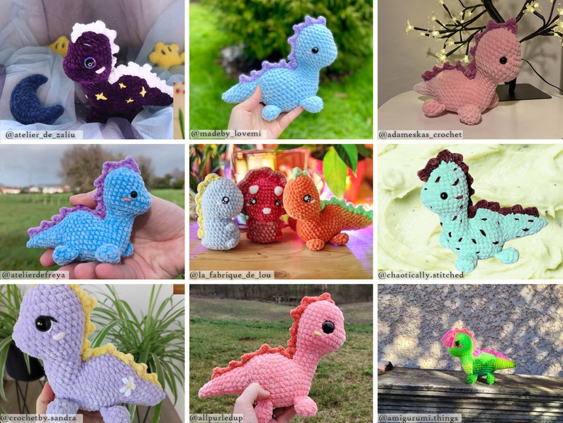 Dino Friends-bundel Amigurumi-haakpatronen zonder naaiwerk Amerikaanse voorwaarden PDF afbeelding 8