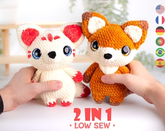 Fox and Kitsune Low-Sew Amigurumi Virkmönster Amerikanska Termer PDF