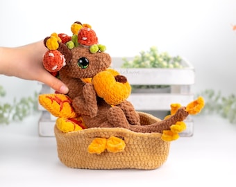 Autumn Dragon in a Basket Amigurumi Crochet Pattern • US terms PDF