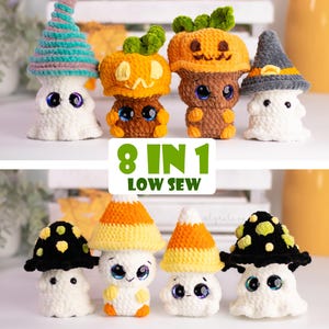 Peut inclure: Huit patrons de crochet amigurumi représentant des personnages d'Halloween. Les patrons comprennent une citrouille, un fantôme, un maïs au caramel et un champignon. Les patrons sont à faible couture et faciles à suivre. 8 EN 1 FAIBLE COUTURE.