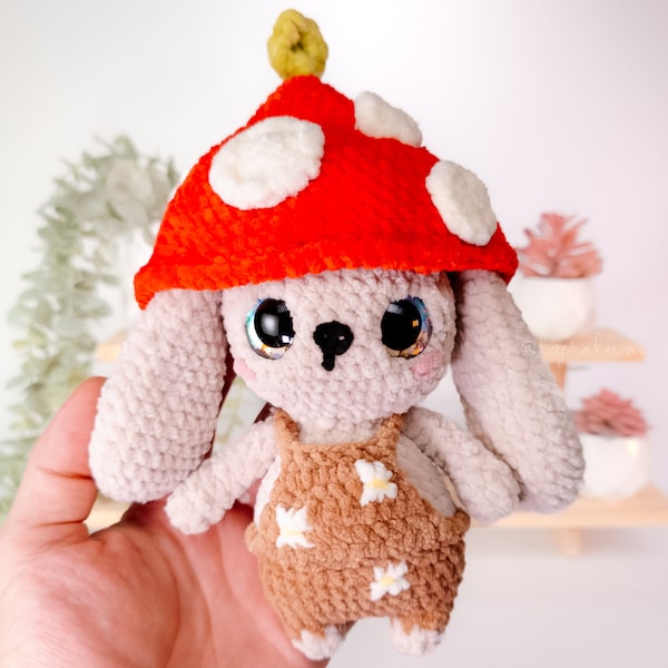 Bunny Crochet Pattern: Bunny in Mushroom Hat Amigurumi Pattern • US terms PDF