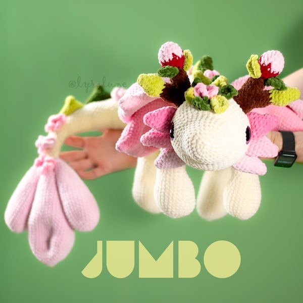 Patrón de amigurumi de dragón gigante de primavera (términos estadounidenses) en formato PDF.