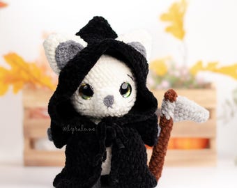 Grim Reaper Kitty Amigurumi Crochet Pattern • US terms PDF
