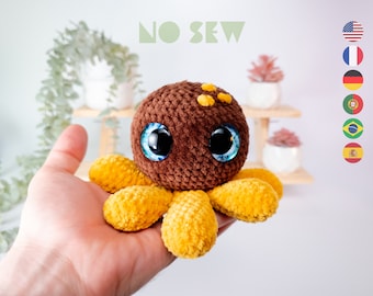 Octopus No-Sew Crochet Pattern: Sunny the Sunflower Octopus Amigurumi Pattern • US terms PDF