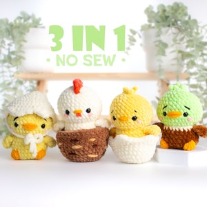 Farm Birds Bundle No Sew Amigurumi Crochet Pattern • US terms PDF