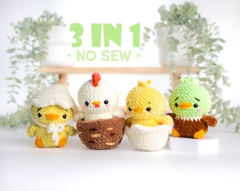 Farm Birds Bundle No Sew Amigurumi Crochet Pattern • US terms PDF