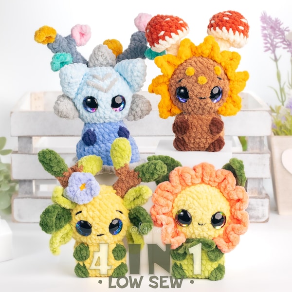 Paquete de patrones de amigurumi de ganchillo de baja costura "Espíritus del Bosque" • Términos estadounidenses PDF