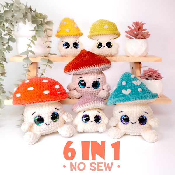 Mushroom Friends Bundle No-sew Amigurumi Crochet Pattern • US terms PDF