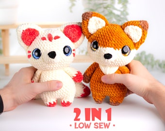 Fox and Kitsune Low-Sew Amigurumi Crochet Pattern • US terms PDF