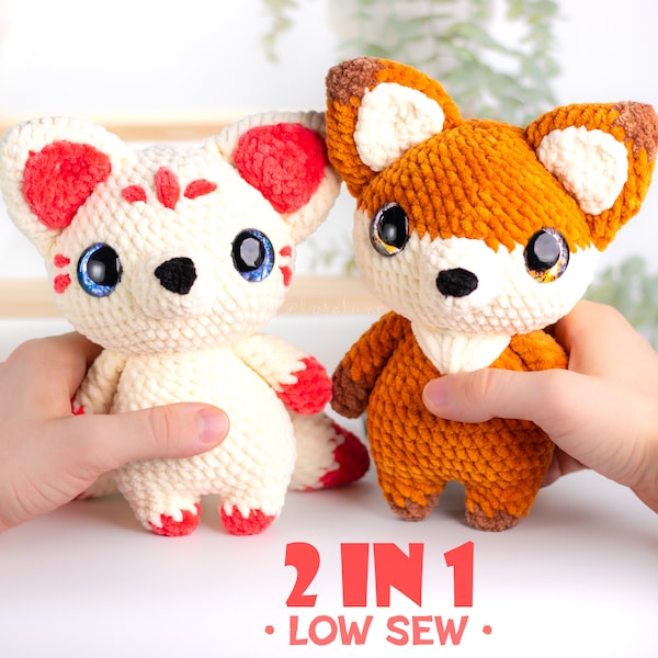 Fox and Kitsune Low-Sew Amigurumi Crochet Pattern • US terms PDF
