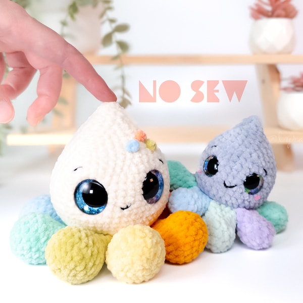 Octopus No-Sew Crochet Pattern: Opal the Raindrop Rainbow Octopus Amigurumi Pattern • US terms PDF