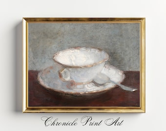 Vintage Tea Cup Painting – Shabby Chic Kitchen Art (Digital Download)