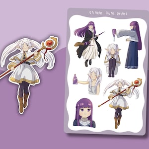 Cute Frieren Anime Cartoon Fanart Sticker Sheet