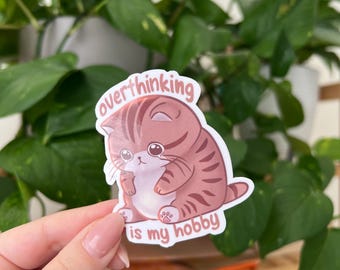 Cute Overthinking Chubby Cat Sticker