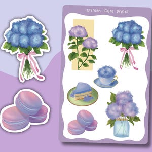 Cute Hydrangea Floral Desserts Spring Sticker Sheet