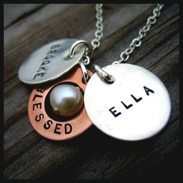 Mother's Affirmation Trio in Sterling and Copper Custom Hand Stamped Necklace