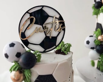Personalized Name and Age Soccer Futebol Acrylic Cake Topper Set for Soccer Birthday Cake Decor