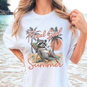 Comfort Colors Feral Girl Summer Raccoon Shirt, Funny Meme Raccoon Shirt,Funny Shirt, Cowgirl Shirt, Western Shirt, Rodeo Shirt, Beach Shirt
