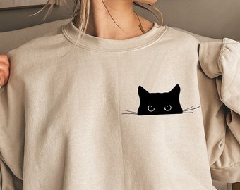 Black Cat Sweatshirt,Halloween Shirt,Cat Mom Shirt,Cat Lover Shirt,Cat Lover Gift,Cat Mom Gift,Cat Peeking Shirt,Kitten Shirt,Cute Cat Shirt