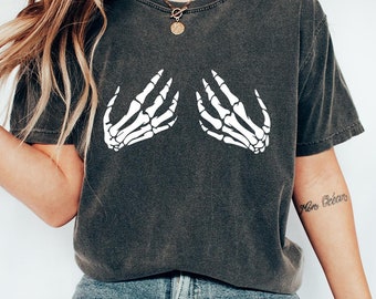 Comfort Colors Skeleton Hand Shirt,Hand Bra Shirt,Skeleton Hand Bra Shirt,Funny Halloween Shirt,Halloween Party Shirt,Funny Halloween Gift