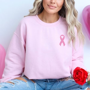Pink Glitter Ribbon Sweatshirt, Breast Cancer Sweater, Pink Ribbon Shirt, Cancer Survivor Shirt, Breast Cancer Awareness Sweat, Women Gift