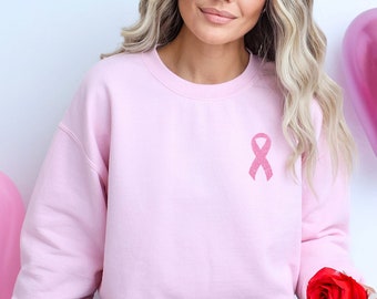 Pink Glitter Ribbon Sweatshirt, Breast Cancer Sweater, Pink Ribbon Shirt, Cancer Survivor Shirt, Breast Cancer Awareness Sweat, Women Gift