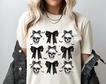 Halloween Skull Shirt ,Coquette Bow Halloween Shirt,Spooky Season Sweatshirt, Skeleton Shirt, Halloween Shirt, Halloween Party Shirt