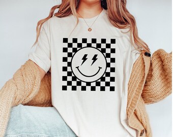Checkered Retro Smile Face Shirt, Cute Smile Shirt, Happy Face Shirt, Checkered Shirt, Smile Shirt, Retro Smiley Face Shirt,Smile Face Shirt