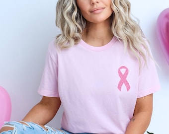 Pink Glitter Ribbon Shirt, Breast Cancer Sweatshirt, Pink Ribbon Shirt, Cancer Survivor Shirt, Breast Cancer Awareness Shirt, Women Gift