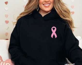 Pink Glitter Ribbon Hoodie, Breast Cancer Sweatshirt, Pink Ribbon Shirt, Cancer Survivor Shirt, Breast Cancer Awareness Sweater, Women Gift