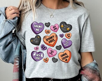 Candy Hearts Halloween Shirt, Spooky Vibes Sweatshirt, Retro Trick or Treat Shirt,Spooky Candies Shirt, Spooky Season Shirt,Halloween Shirt